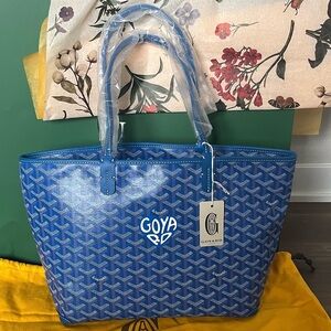 NWT Authentic Custom Designed Goyard Sky Blue Artois Tote PM